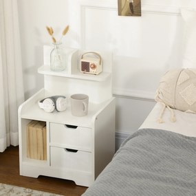 Mesa de Cabeceira Moderna com 2 Gavetas e 3 Compartimentos para Sala de Estar Quarto Carga 30 kg 40x30x60 cm Branco