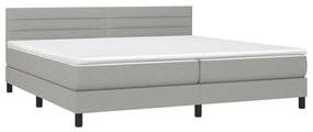 Cama box spring c/ colchão e LED 200x200 cm tecido cinza-claro