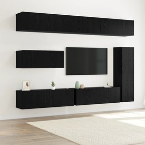 vidaXL Conjunto de Rack de TV com 7 peças - Montado na parede - Madeira de Carvalho Preto