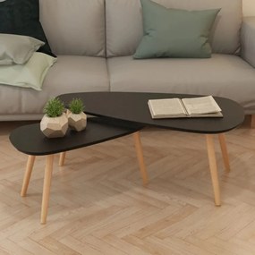 vidaXL Conjunto mesas de centro 2 pcs pinho maciço preto