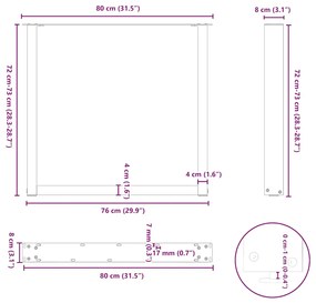 Pés para mesa de jantar em formato de U, 2 peças, aço natural, 80x(72-