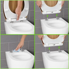 Assento sanitário em bambu com sistema de descida automática 45 x 37 x 4 cm