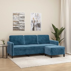 Sofá de 3 lugares com apoio de pés 180 cm veludo azul