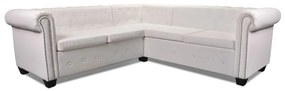 Sofá de canto Chesterfield 5 lugares couro artificial branco