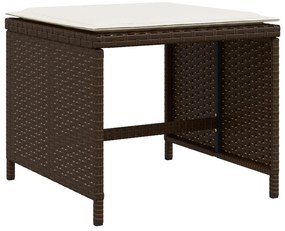 11 pcs conjunto jantar p/ jardim c/ almofadões vime PE castanho
