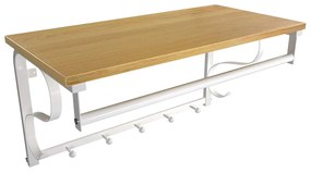 Cabide de parede VASAGLE, prateleira com 5 ganchos e trilho para pendurar, para entrada, corredor, banheiro, sala de estar, carvalho, branco LCR11WY