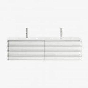 Conjunto De Móvel De Casa De Banho Suspenso 160x50 Cm Em Madeira Com Lavatórios Integrados Noura Branco & Sem Espelho & 2 X - Sklum