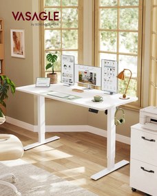 Secretária elétrica 140 x 60 x (72-120) cm com função de memória e 4 alturas, branca