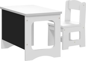 Mesa Infantil com Cadeira Tampo Reversível Mesa e Cadeira Infantil com Lousa para Desenho Crianças 3-6 Anos Branco