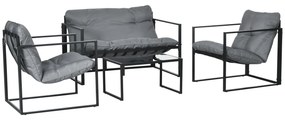 Outsunny Conjunto de Mobiliário de Jardim 4 peças 4 Pessoas com Sofá de 2 Lugares 2 Poltronas e 1 Mesa de Centro 114x70x67 cm Cinza | Aosom Portugal