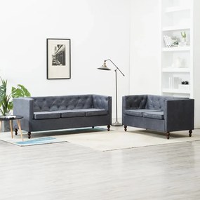 vidaXL Sofás chesterfield 2 pcs estofamento em tecido cinzento