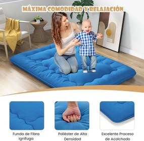 Colchão de enrolar Tapete de chão Tatami com capa lavável Tapete portátil com saco de transporte 200 x 140 x 10 cm Azul