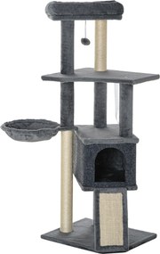 PawHut Arranhador para Gatos 127 cm com Caverna Rede Cama Plataformas Rampa de Sisal Bola Pendurada Cinza | Aosom Portugal