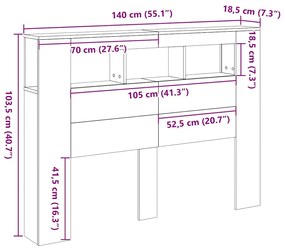 Cabeceira LED vidaXL Carvalho Preto 140x18,5x40 cm Madeira de Engenhar