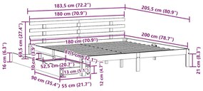 Estrutura de cama c/ gavetas 180x200 cm pinho maciça branco