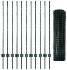 Cerca Euro com 11 Postes U Verde 1,2x25 m Aço
