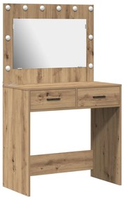 Mesa de Maquiagem  com Luzes LED Carvalho Artesanal 78,5x41x135 cm