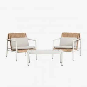 Conjunto De Jardim Com 2 Poltronas E Mesa De Centro Em Alumínio E Rattan Sintético Duroli Branco Glacial - Sklum