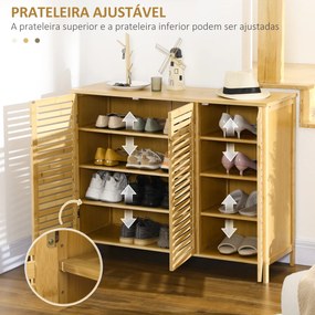 Sapateira de Entrada com 3 Portas de Persiana Prateleiras Ajustáveis para 16 Pares de Sapatos 100x35x80 cm Natural