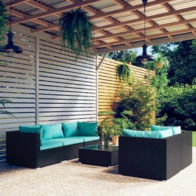 vidaXL 6 pcs conjunto lounge de jardim c/ almofadões vime PE preto
