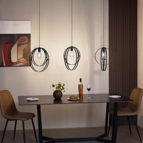 Candeeiro suspenso de design preto retangular 3 luzes - Indu