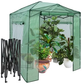 Estufa de jardim portátil com 2 janelas Portas de persiana com fecho de correr duplo à frente e atrás 180 x 250 x 230 cm Verde