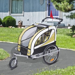 Atrelado para Bicicleta tipo Carro com Barra de Passeio para Crianças, de 2 Lugares, com Roda Dianteira Giratória a 360° e Assento Almofadado