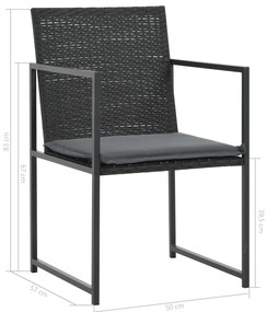 7 pcs conjunto jantar exterior com almofadões vime PE preto