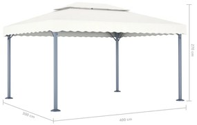 Gazebo com cordões de luzes LED 400x300 cm alumínio cor creme