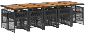 11 pcs conjunto de jantar p/ jardim c/ almofadões vime PE preto