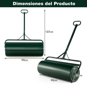 Rolo para relva metálico 63L Ø30cm cheio de água/areia empurrado/puxado/enrolado com pega amovível  Verde