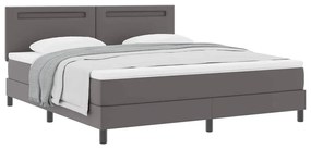 Cama Box com Colchão Cinza, Super King, Couro Sintético