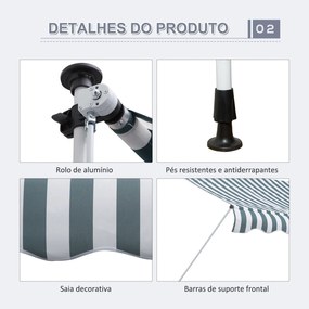 Toldo Manual Retrátil para Exterior 300x150x170-280cm Toldo Enrolável Altura Ajustável com Manivela Proteção Solar para Terraço Balcão Jardim Verde