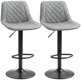 HOMCOM Conjunto de Bancos de Bar Estofados em PU Bancos Altos de Sala de Jantar com Altura Ajustável 46,5x51x86-106 cm Cinzento | Aosom Portugal