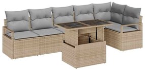Conjunto de Sofá de Jardim vidaXL de 7 Peças com Almofadas Bege Vime P