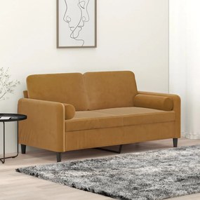 vidaXL Sofá 2 lugares c/ almofadas/almofadões 140 cm veludo castanho