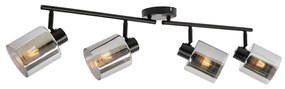 Candeeiro de teto com focos ajustáveis preto com vidro fumê 4-luzes - Laura Art Deco
