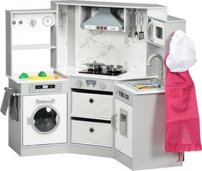 Cozinha infantil de madeira 111 x 49 x 85 cm com 17 acessórios de plástico (legumes, botões e luzes) e chapéu de cozinheiro, para crianças dos 3 aos 6