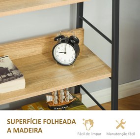 Estante de Estilo Industrial com 5 Níveis Estante de Sala de Estar para Livros com Estrutura de Metal 70x35x149,5 cm Natural