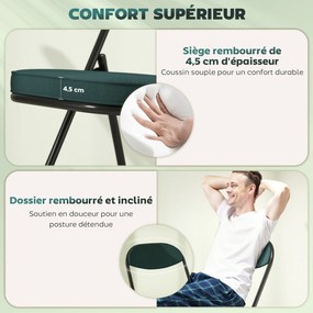 Conjunto de 4 cadeiras dobráveis (MESA NÃO INCLUIDA), cadeiras de jantar portáteis com assentos e encostos estofados em veludo canelado azul