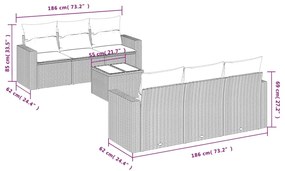 7 pcs conj. sofás jardim com almofadões vime PE cinzento-claro