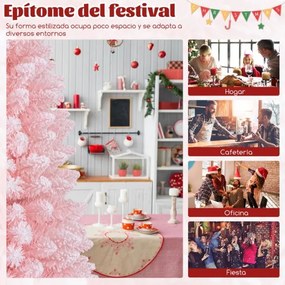 Árvore de Natal artificial de 180 cm com neve e 460 ramos Base metálica dobrável Decoração em forma fina para casa e escritório Rosa