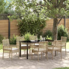 vidaXL Conjunto de Jantar com 7 Peças e Almofadas Bege Rattan Sintético