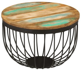 Mesa de centro Ø50x35 cm madeira recuperada maciça e aço