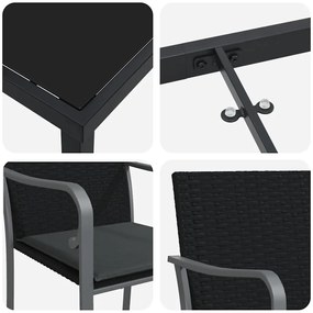 Conjunto de Jantar de Jardim com Almofadas - Rattan Preto e Polipropil