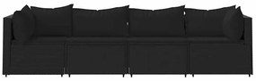 4 pcs conjunto lounge de jardim c/ almofadões vime PE preto