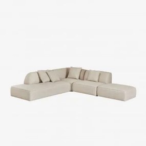 Sofá Modular De Canto Em 3 Peças Com Chaise Longue À Esquerda E Puff Estofado Cardea Bouclé Bege Creme - Sklum