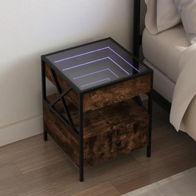 vidaXL Mesa de cabeceira c/ LED Infinity 40x40x51 cm carvalho fumado
