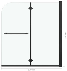 Divisória de chuveiro dobrável 2 painéis ESG 120x140 cm preto