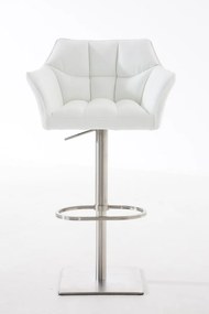 Banco de bar Damaso em couro sintético e estrutura prateada 64 x 88-113 x 45 cm Branco